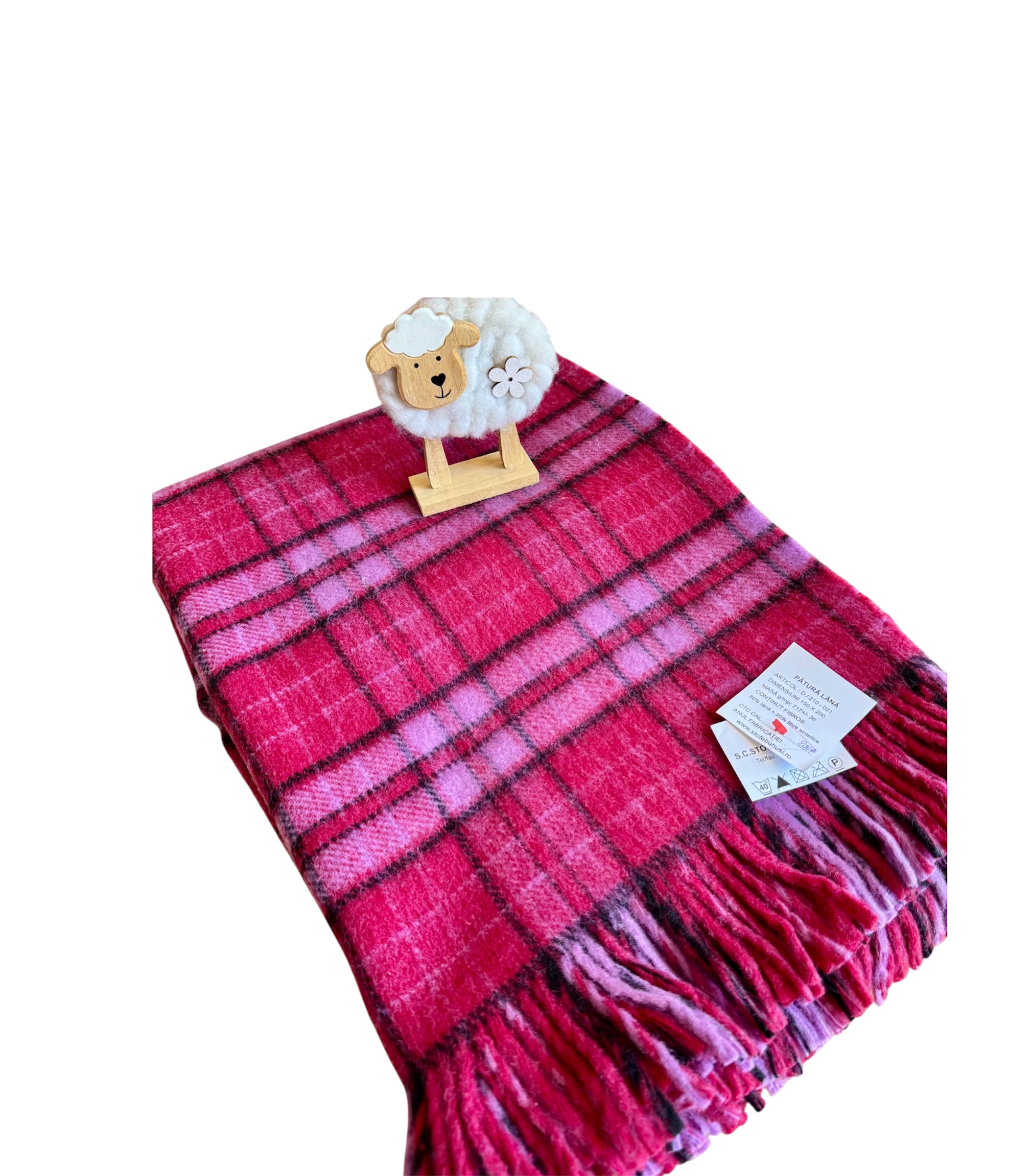 Pătură lână merinos model Anisia, 150x200+20cm franjuri, cutie premium - imagine 2